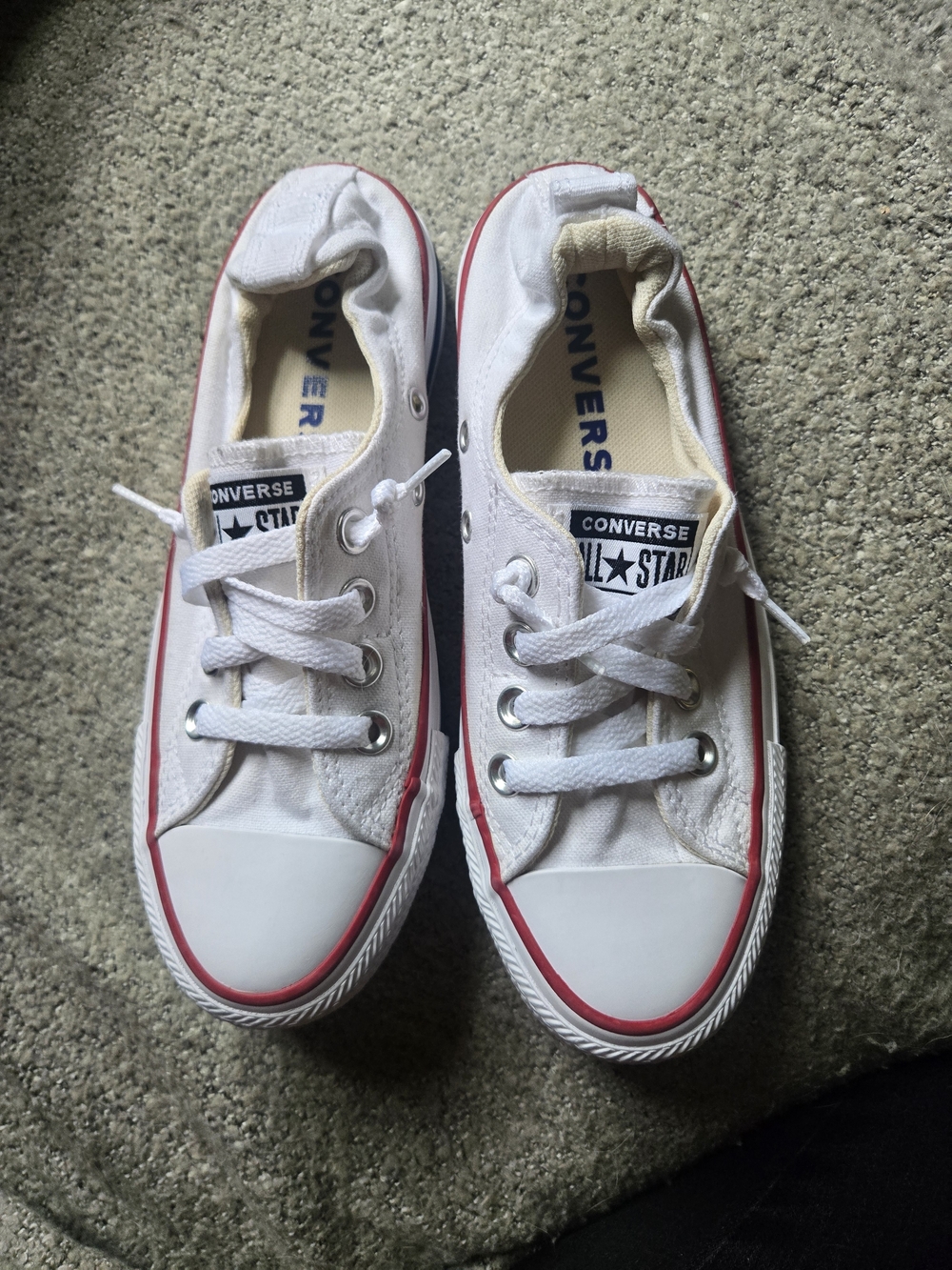 Converse Slip-On White Canvas Low Top Sneakers with Red Trim